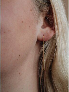 18K Gold Vermeil Bar Drop Earrings: Sterling Silver Huggie Hoops "VELA"